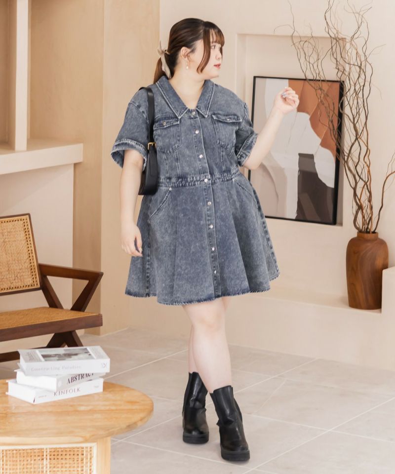 CLETTEオリジナル☆サファリ風デニムミニワンピース | 大きいサイズ