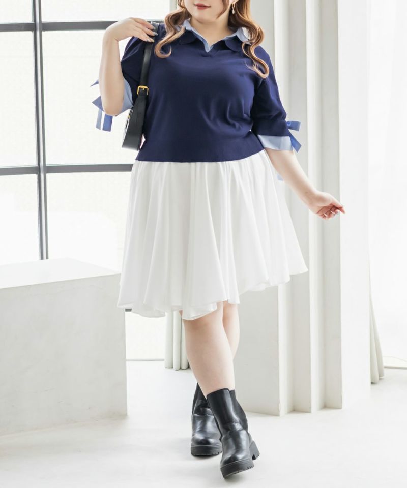 大きいサイズ レディース CLETTEオリジナル★シャツレイヤード風ポロニット CLETTEオリジナル☆シャツレイヤード風ポロニット | 大きい