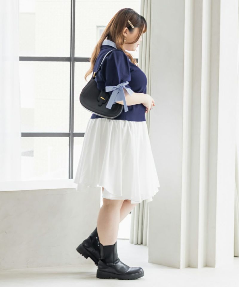 大きいサイズ レディース CLETTEオリジナル★シャツレイヤード風ポロニット CLETTEオリジナル☆シャツレイヤード風ポロニット | 大きい