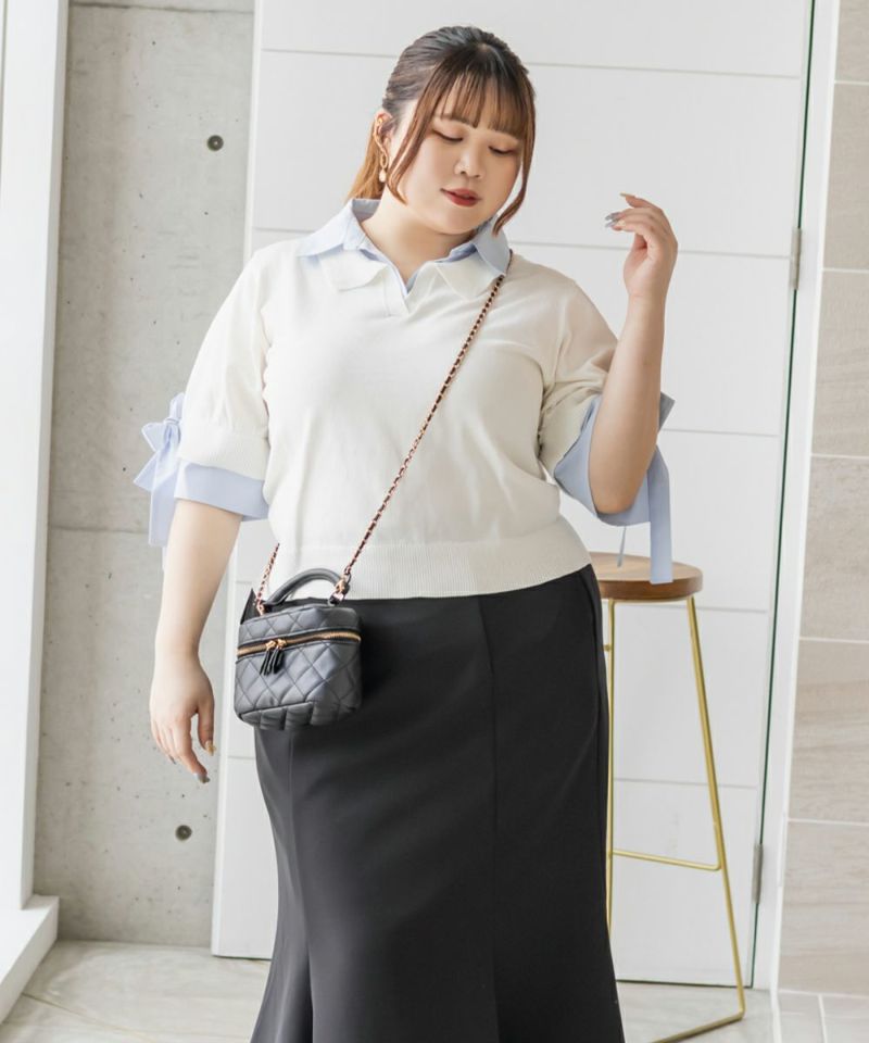 大きいサイズ レディース CLETTEオリジナル★シャツレイヤード風ポロニット CLETTEオリジナル☆シャツレイヤード風ポロニット | 大きい