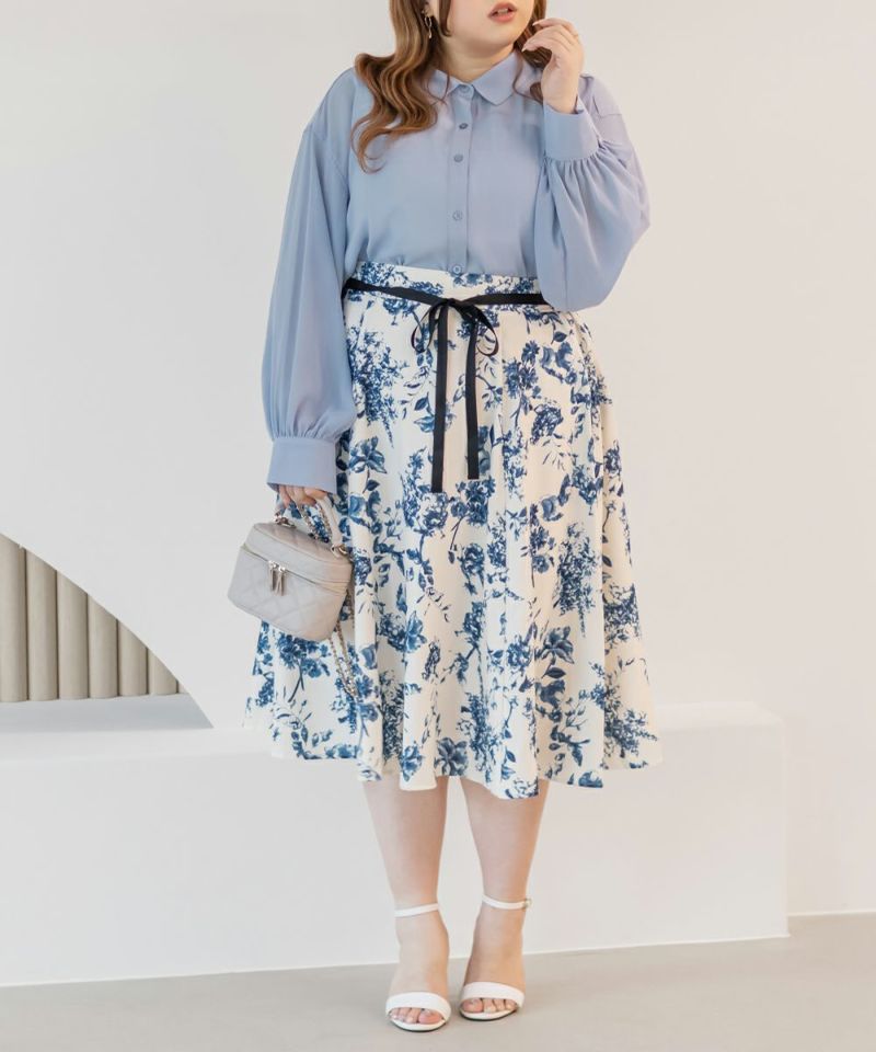 ウエストリボン花柄フレアスカート | 大きいサイズ レディース