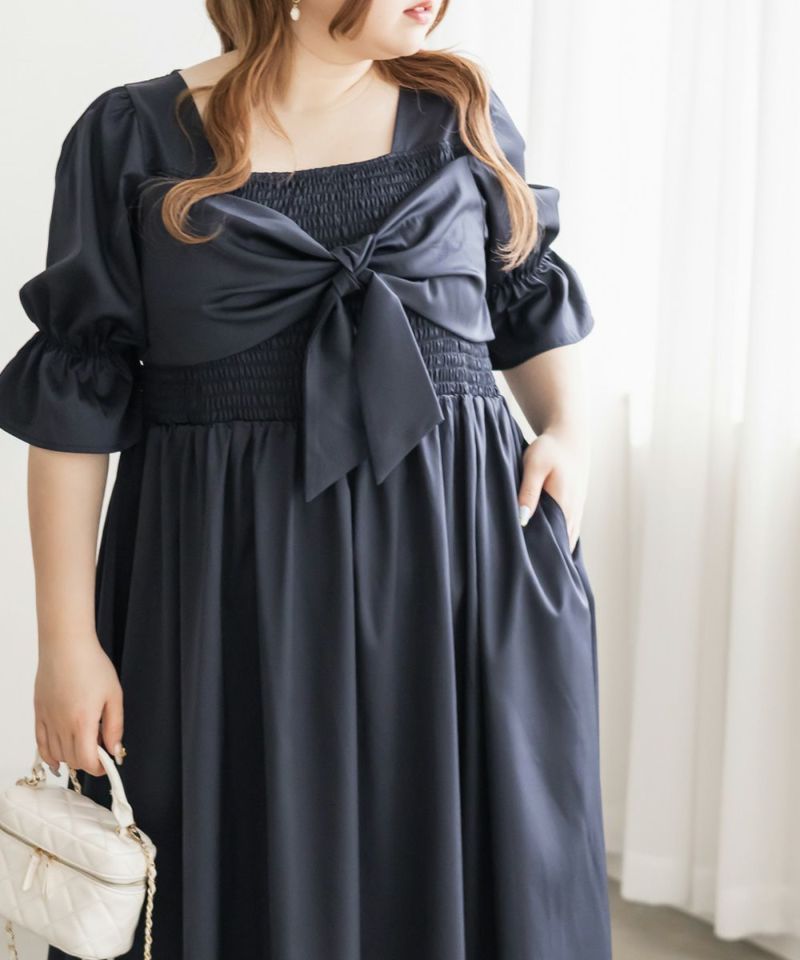 CLETTEオリジナルリボンデザインシャーリングワンピース | 大きい