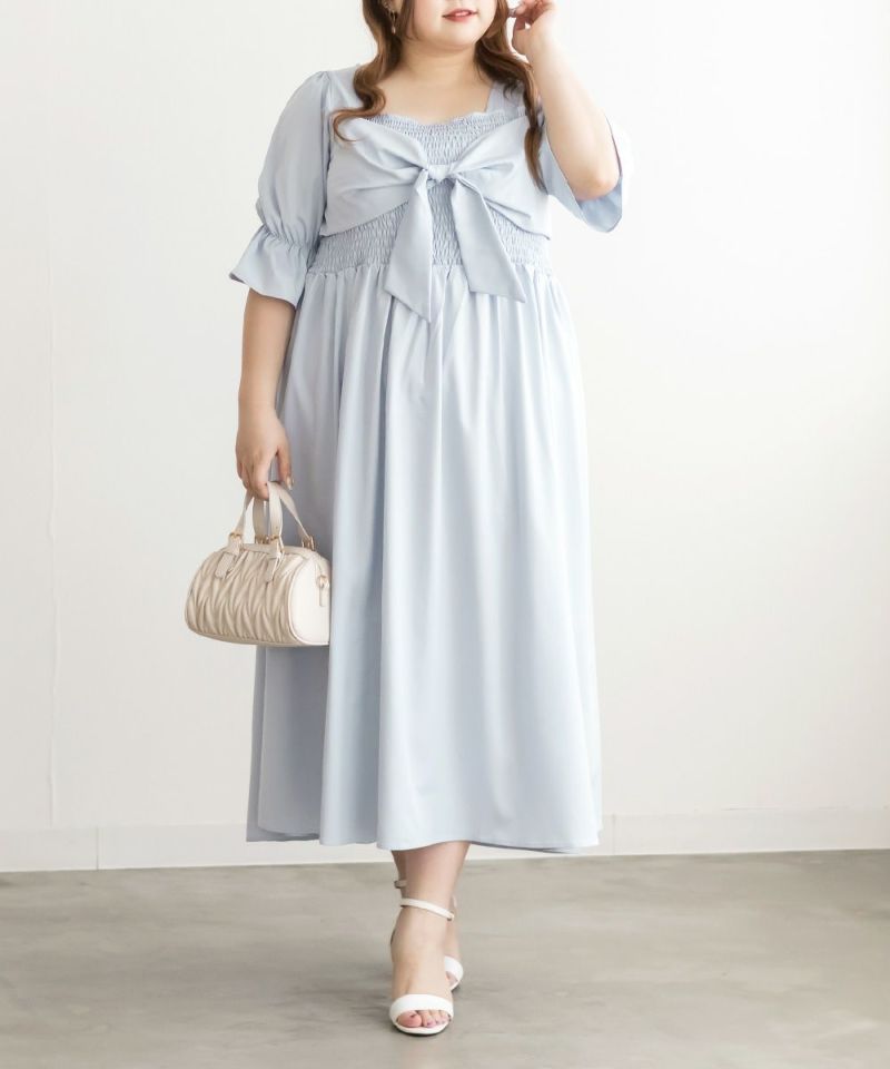 CLETTEオリジナルリボンデザインシャーリングワンピース | 大きい