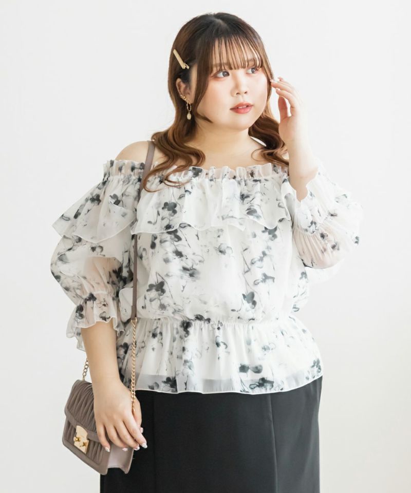 大きいサイズ レディース オフショル花柄ブラウス オフショル花柄ブラウス | 大きいサイズ レディース専門店