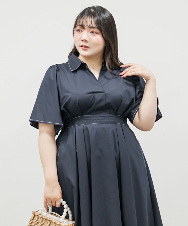 【COHINA】ダンガリーバックフレアシャツワンピース cohina ダンガリーバックフレアシャツワンピース