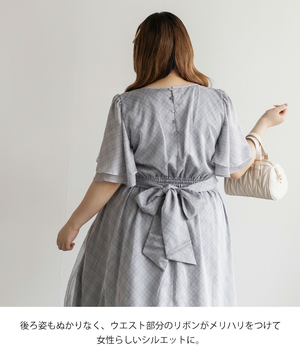 CLETTEオリジナルシアーチェックウエストリボンワンピース | 大きい