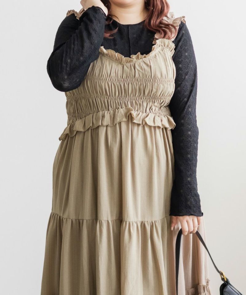 CLETTE オリジナルフリルデザインシャーリングキャミワンピース 4L CLETTEオリジナルフリルデザインシャーリングキャミワンピース