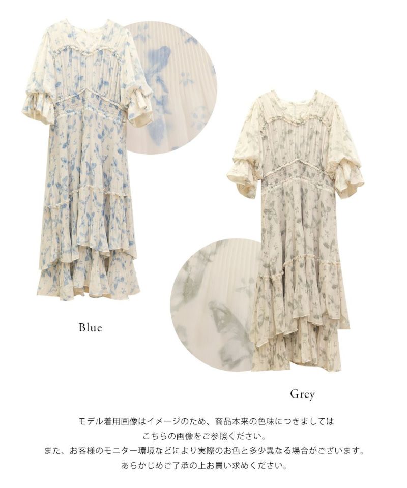 CLETTEオリジナル★バタフライ柄フリル使いプリーツワンピ―ス　クレット CLETTEオリジナルバタフライ柄フリル使いプリーツワンピ―ス