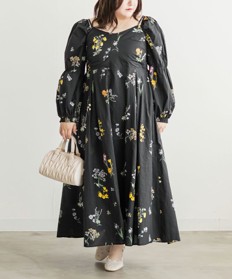 leur logette ロングワンピース　黒 ファッション通販 ファッション Leur Logette 花柄ロング