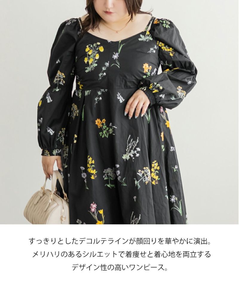 大きいサイズ/レディース/LL/3L/4L/CLETTEオリジナル3WAYスリーブ花柄ロングワンピース CLETTEオリジナル3WAYスリーブ花柄ロングワンピース | 大きいサイズ