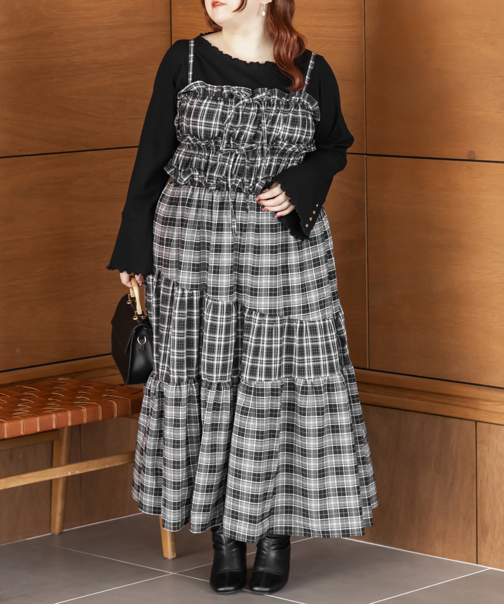 CLETTEオリジナルパッチワークチェックワンピース | 大きいサイズ