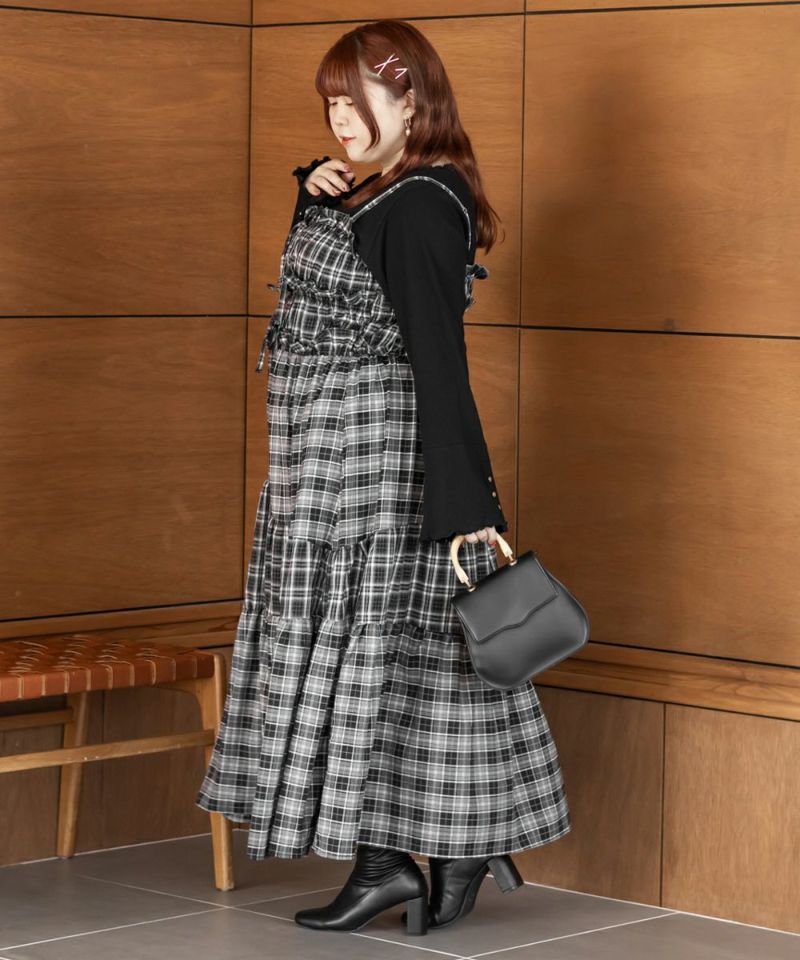 大きいサイズ/レディース/LL/3L/4L/CLETTEオリジナルパッチワークチェックワンピース CLETTEオリジナルパッチワークチェックワンピース | 大きいサイズ