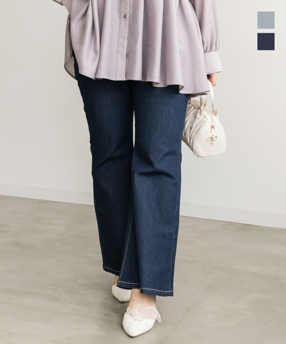 ウエストゴムストレッチデニムフレアパンツ | 大きいサイズ レディース