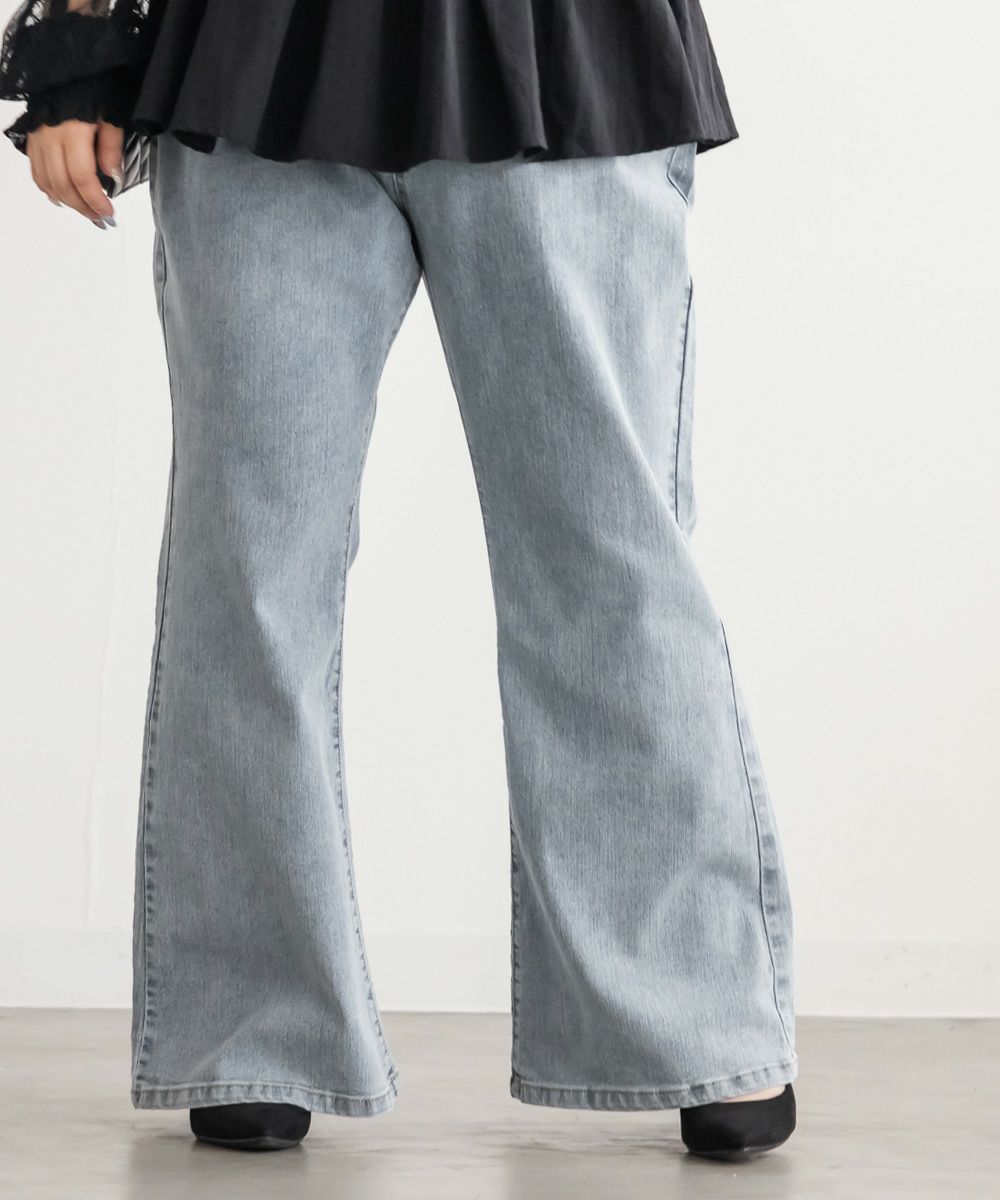 ウエストゴムストレッチデニムフレアパンツ | 大きいサイズ レディース