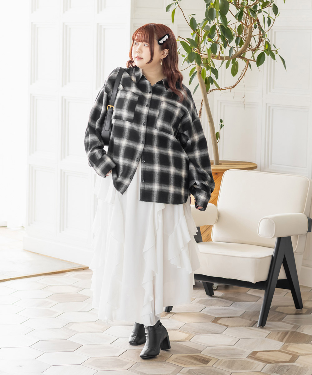 オーバーサイズチェック柄シャツ | 大きいサイズ レディース専門店