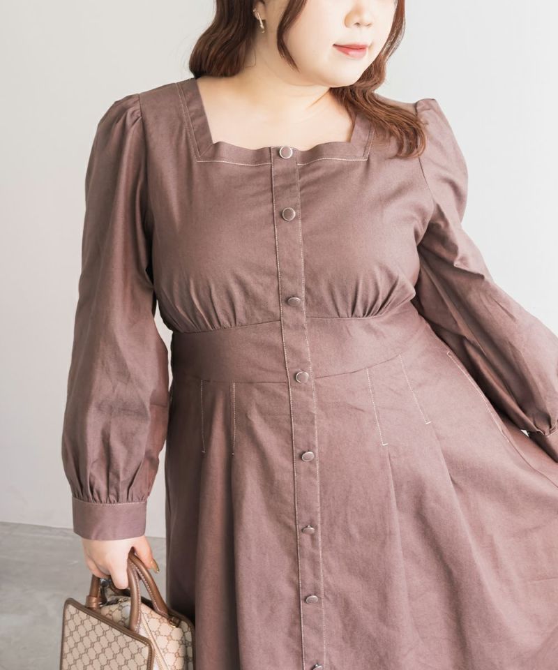 CLETTEオリジナル配色ステッチスクエアネックワンピース | 大きい