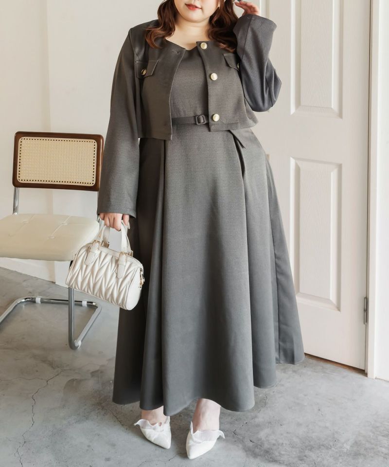 CLETTEオリジナルショートジャケット＆ワンピースセット　グレー　LL CLETTEオリジナルショートジャケット＆ワンピースセット（ワンピース