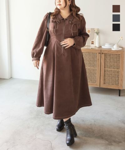 CLETTEオリジナル配色ステッチウエストタックワンピース | 大きい