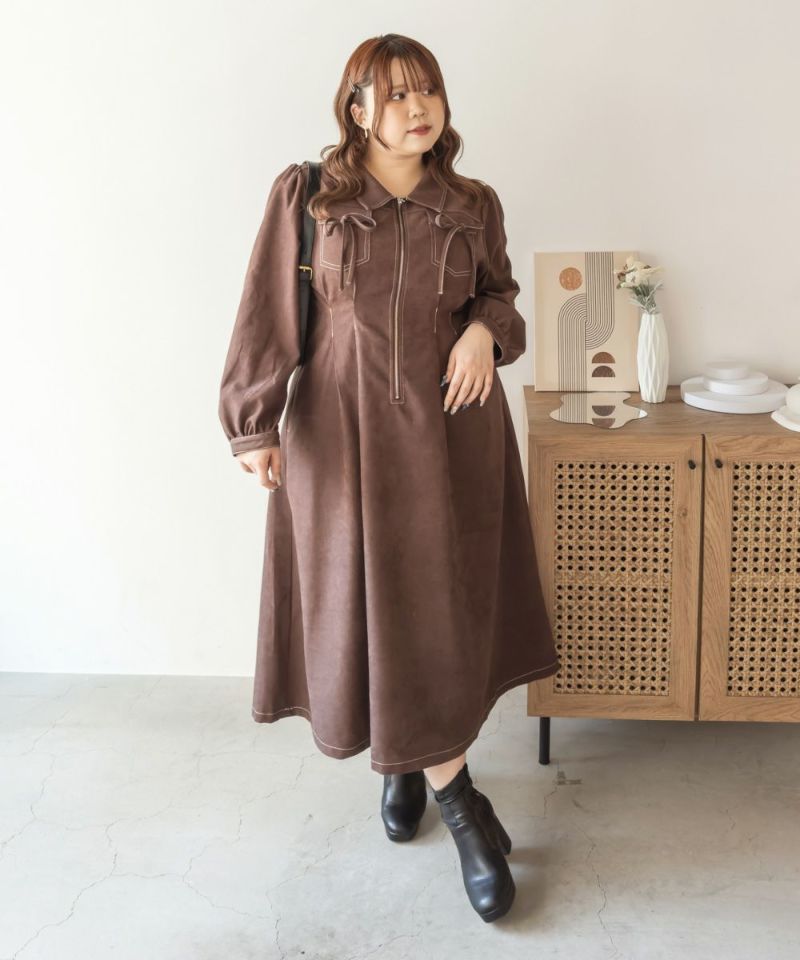 CLETTEオリジナル配色ステッチウエストタックワンピース | 大きい