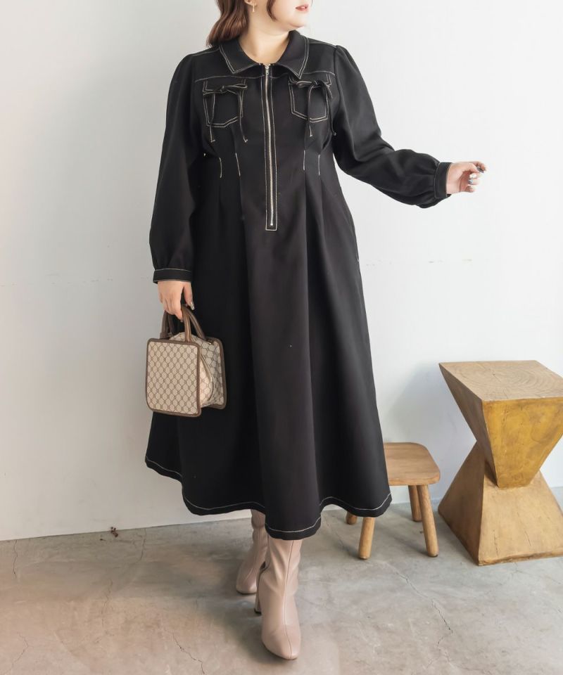 CLETTEオリジナル配色ステッチウエストタックワンピース | 大きい