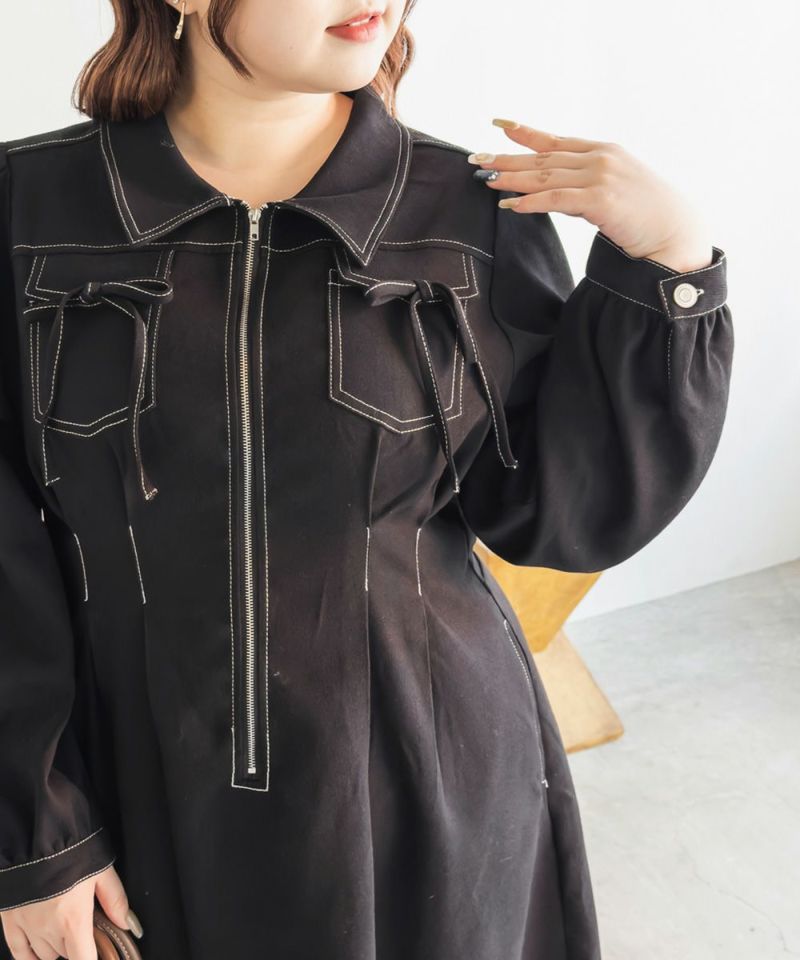 【新品】digne cut out one-piece ブラック　サイズ2 Dignite Collier]【ウォッシャブル】ウエストカッティングワンピース