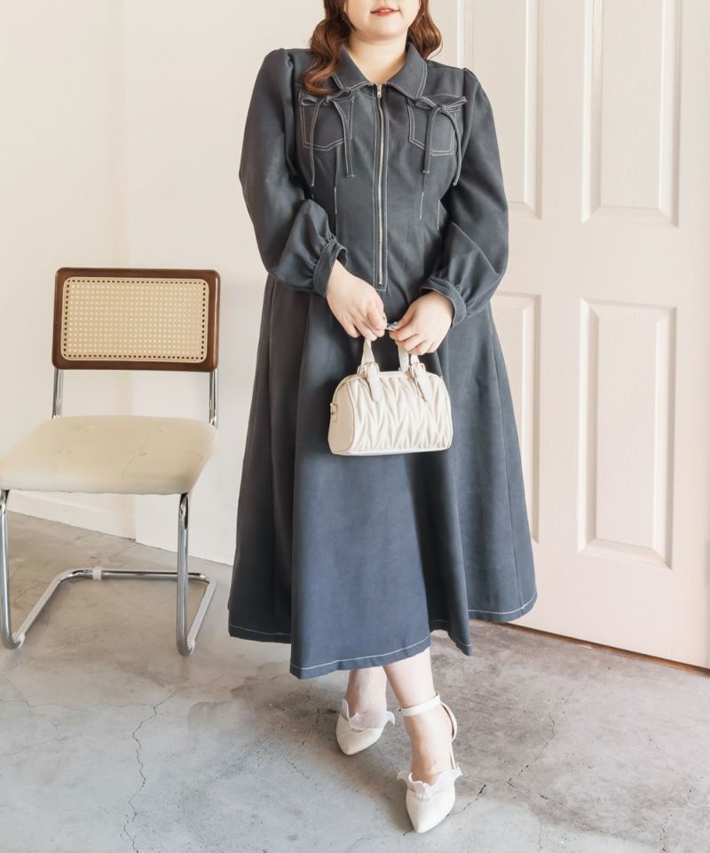 CLETTEオリジナル配色ステッチウエストタックワンピース | 大きい