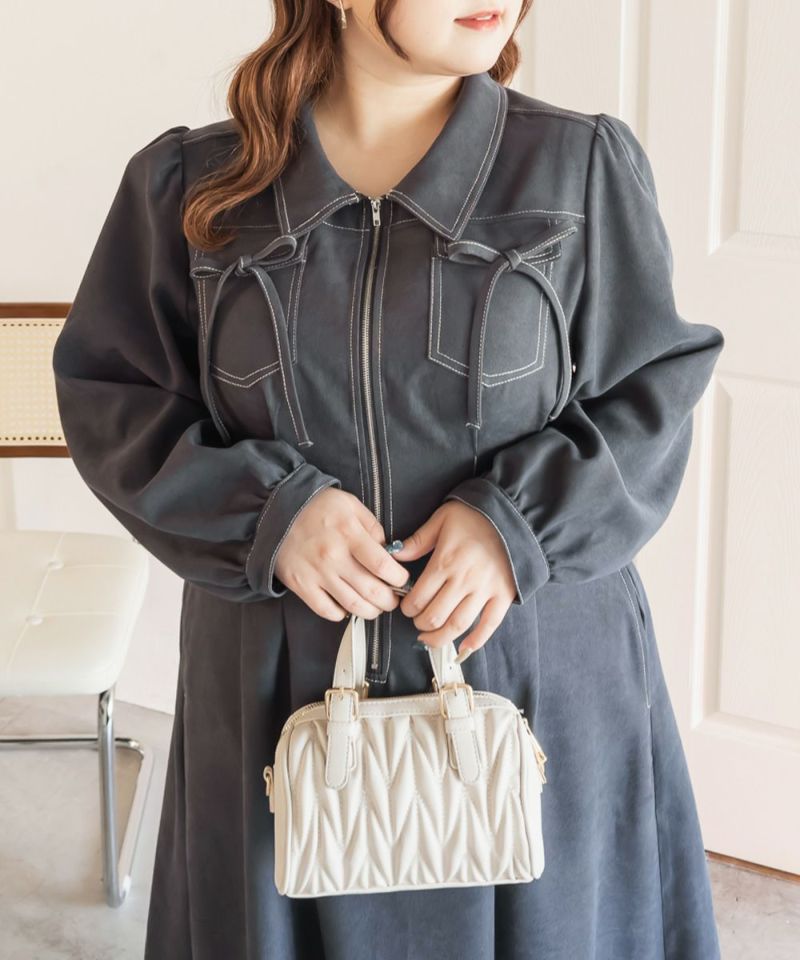 CLETTEオリジナル配色ステッチウエストタックワンピース | 大きい