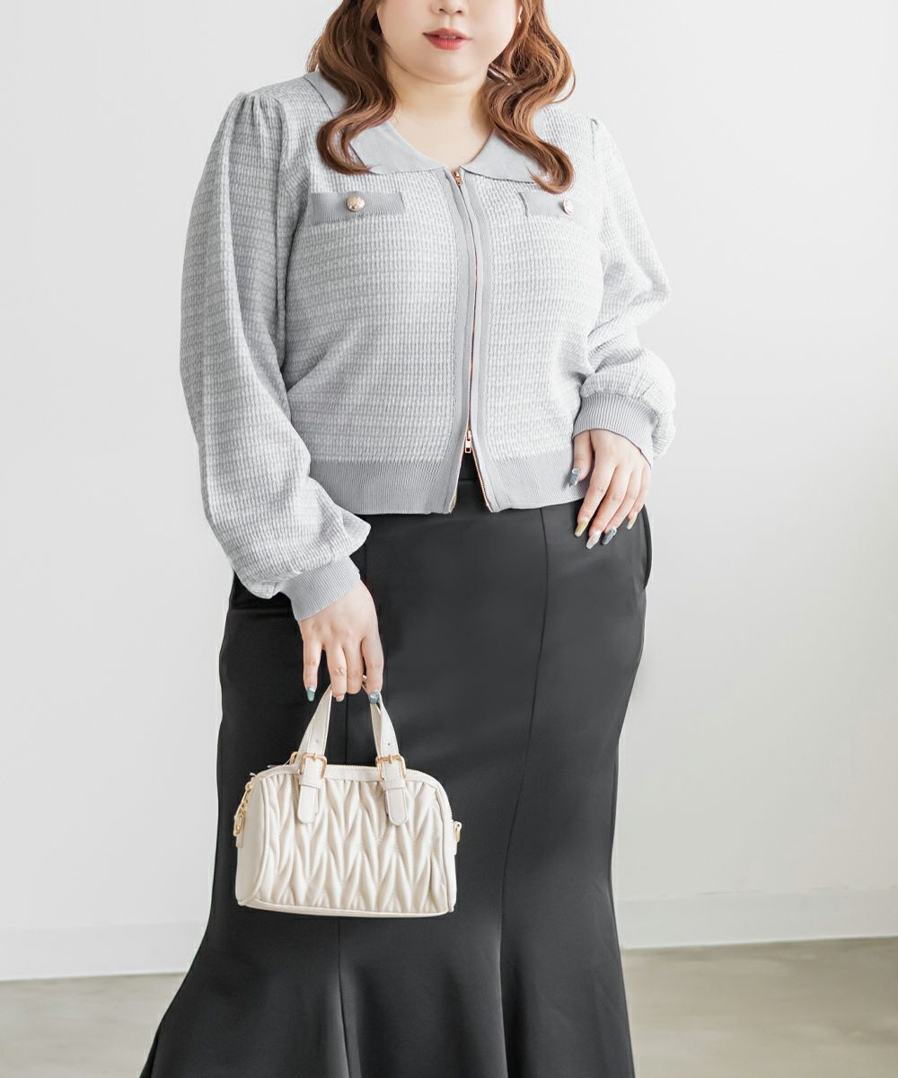 CLETTEオリジナルツイード風ジップニットカーディガン | 大きいサイズ