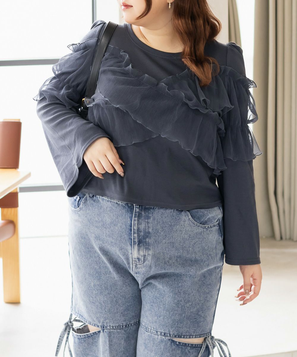 CLETTEオリジナルクロスチュール長袖リブプルオーバー | 大きいサイズ