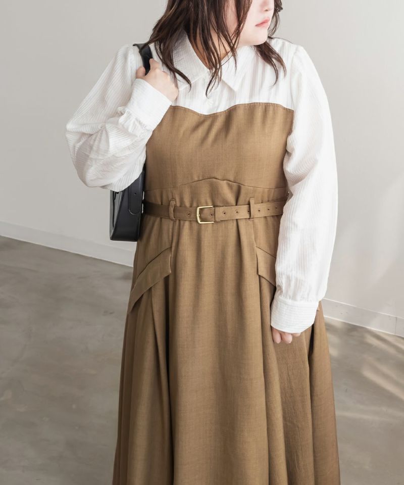 clette 即完売商品！オリジナルシャツドッキングベルト付きワンピース CLETTEオリジナルシャツドッキングベルト付きワンピース | 大きい
