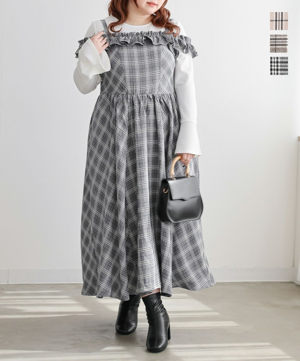CLETTEオリジナル2WAYフリルチェック柄ワンピース | 大きいサイズ