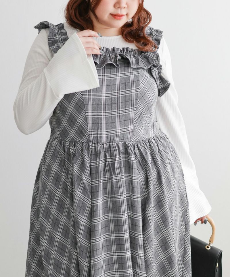 CLETTEオリジナル2WAYフリルチェック柄ワンピース | 大きいサイズ