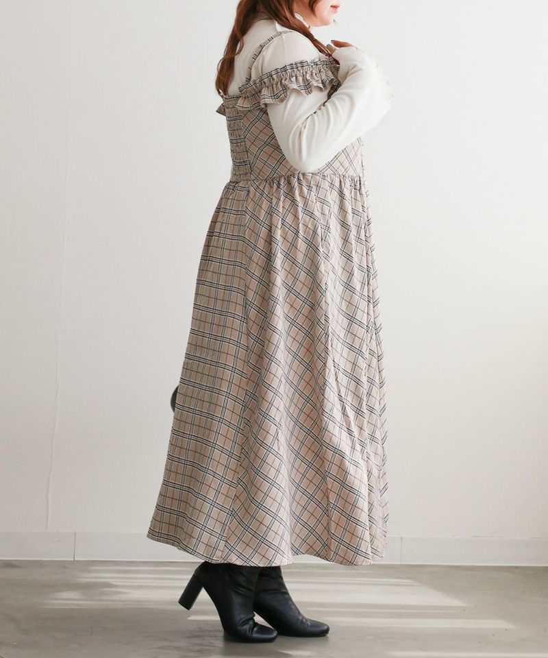 CLETTEオリジナル2WAYフリルチェック柄ワンピース | 大きいサイズ
