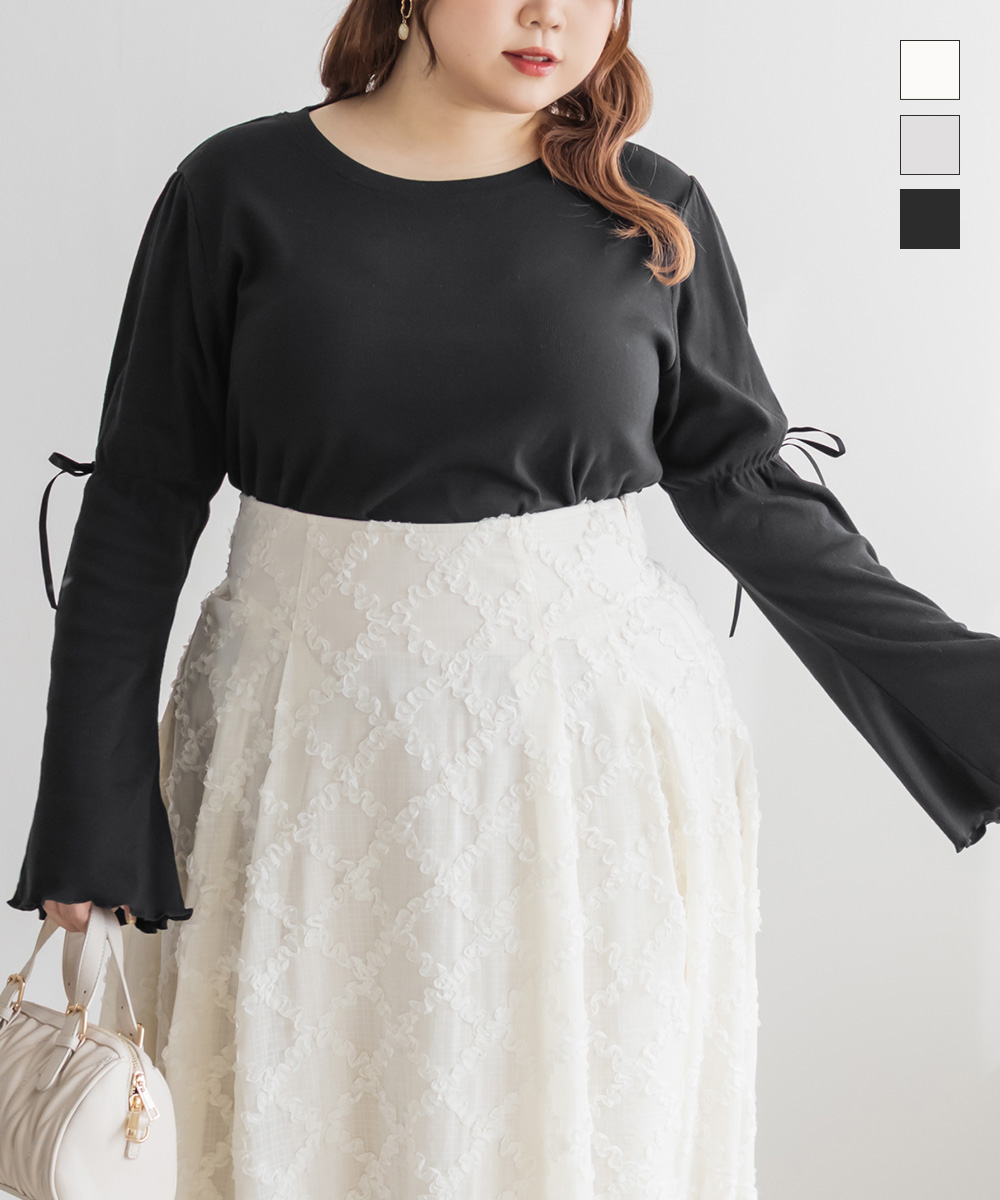 CLETTEオリジナル袖リボンリブカットソー | 大きいサイズ レディース