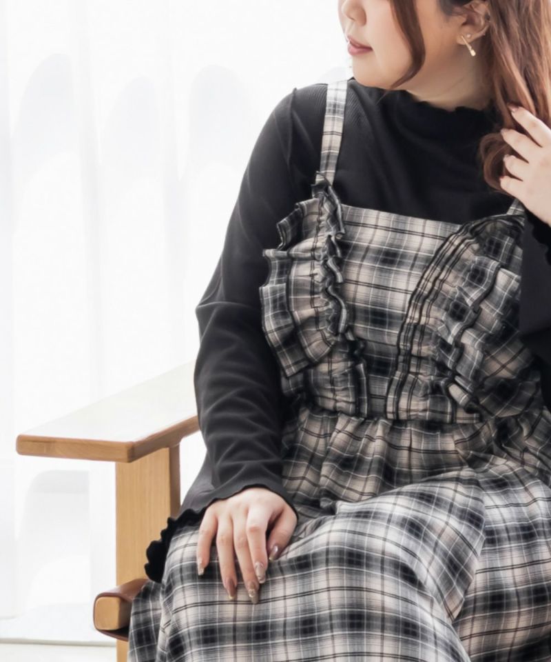 CLETTEオリジナルフリルデザインチェック柄キャミワンピース | 大きい