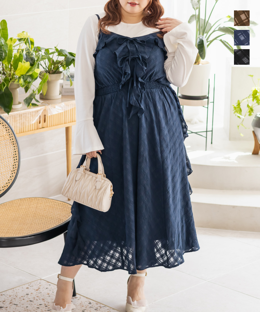 CLETTEオリジナルシアーチェックフリルキャミワンピース | 大きい
