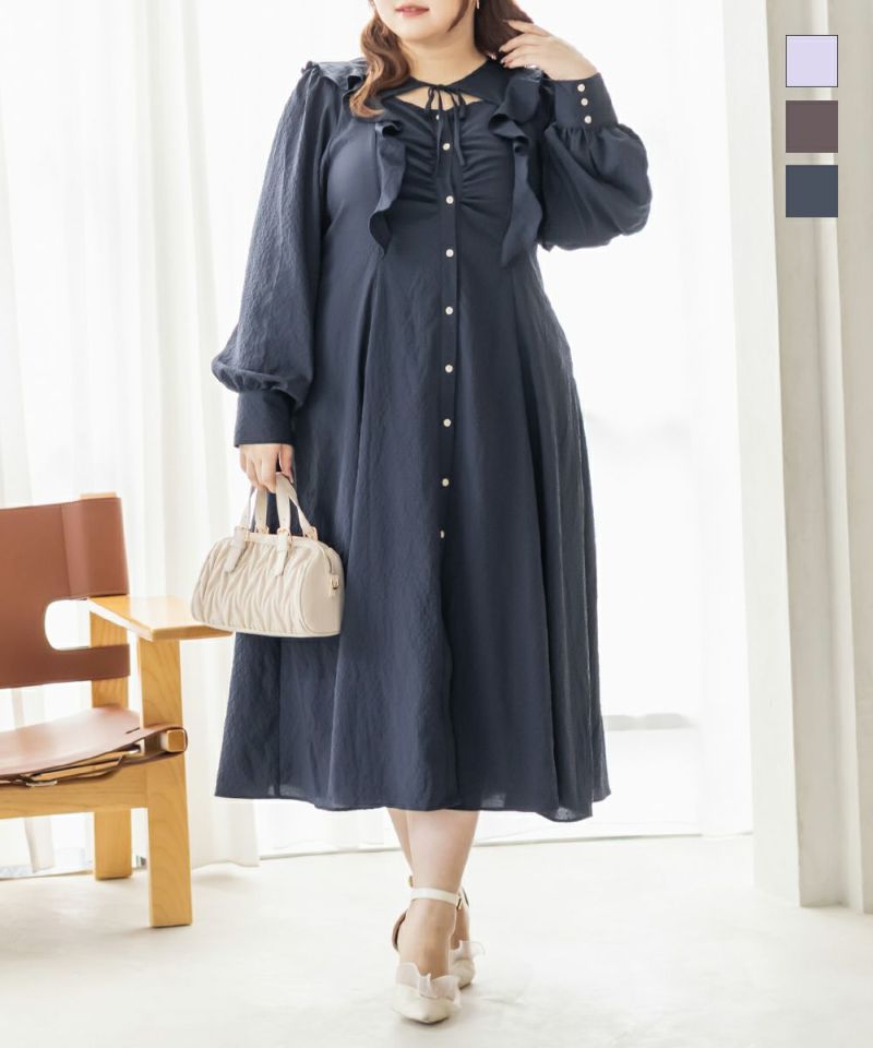 CLETTEオリジナルデコルテリボンフリルワンピース | 大きい