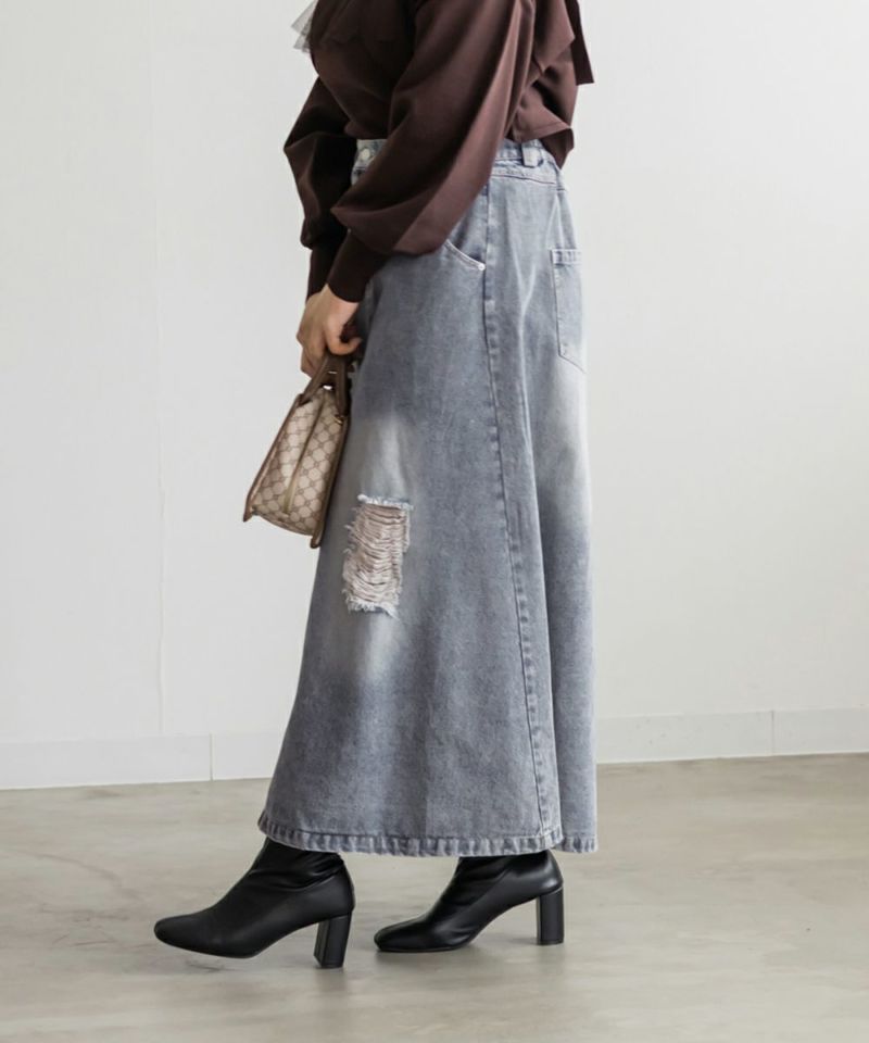 CLETTEオリジナルダメージ加工デニムスカート | 大きいサイズ