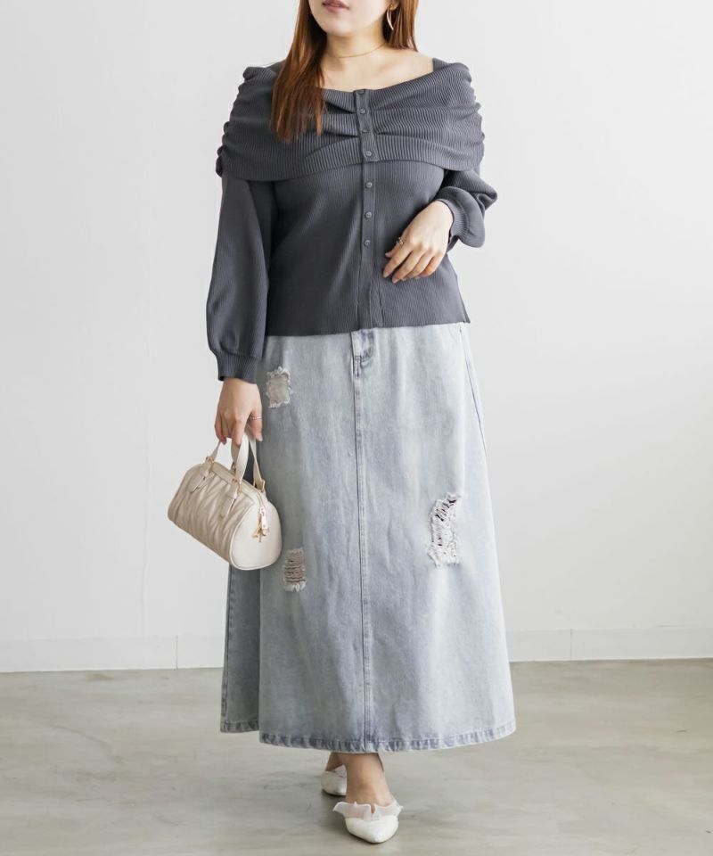 CLETTEオリジナルダメージ加工デニムスカート | 大きいサイズ