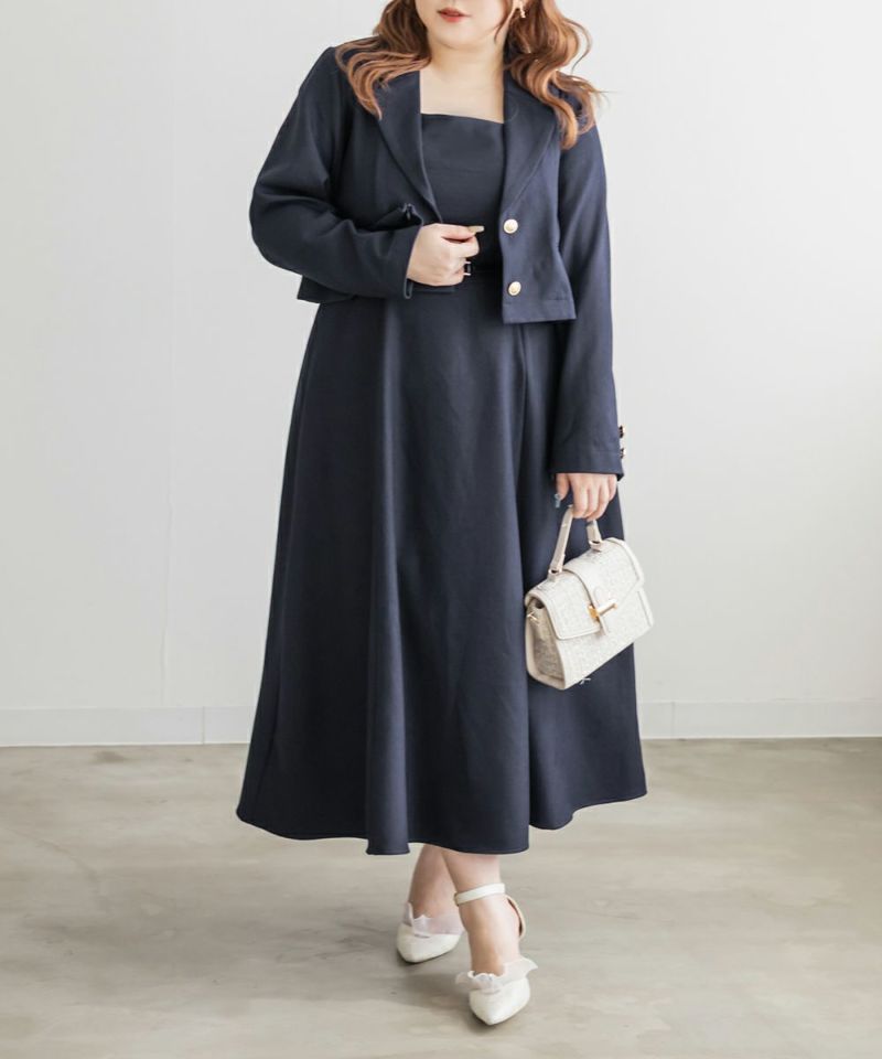 大きいサイズ/レディース/LL/3L/4L/CLETTEオリジナルテーラードジャケット＆ベルト付きワンピースセット CLETTEオリジナルテーラードジャケット＆ベルト付きワンピースセット