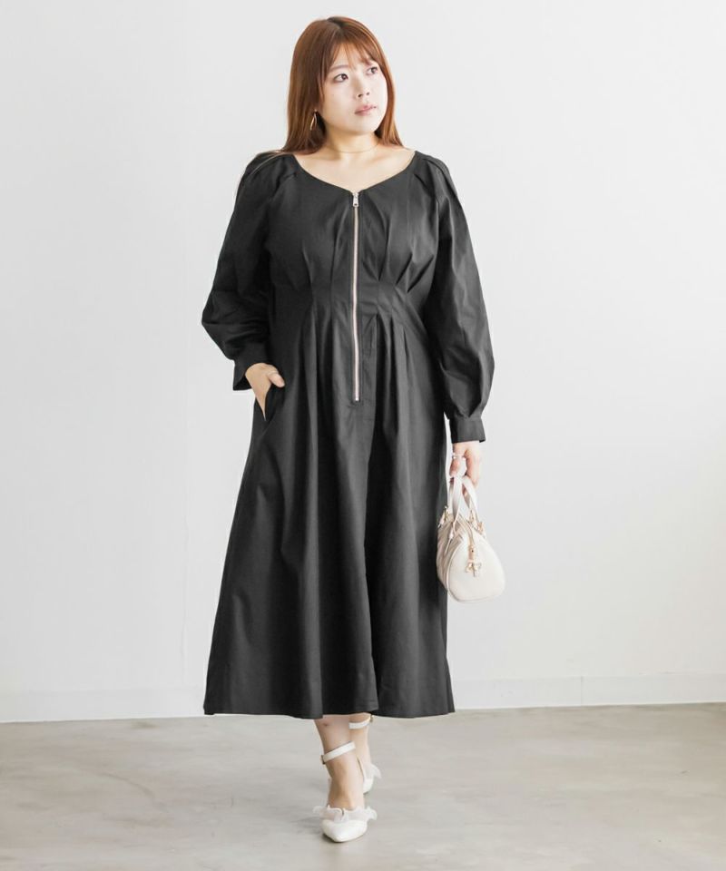 CLETTEオリジナルフロントジップウエストタックワンピース | 大きい