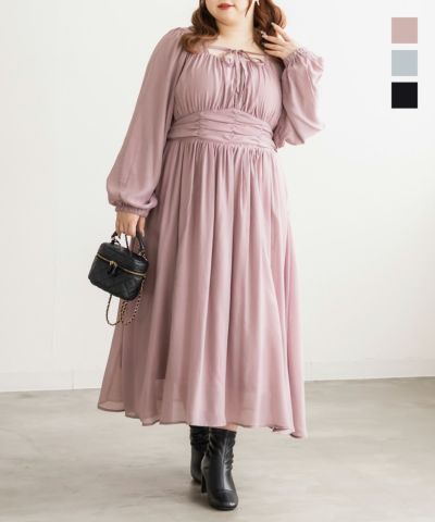 CLETTEオリジナルデコルテリボンギャザーワンピース | 大きいサイズ