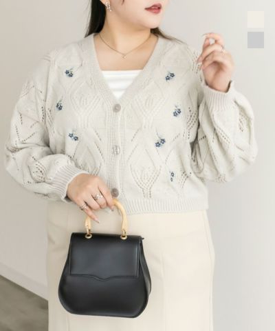 フラワー刺繍ニットカーディガン | 大きいサイズ レディース専門店