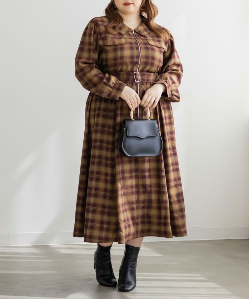 CLETTEオリジナルチェック柄ジップワンピース | 大きいサイズ