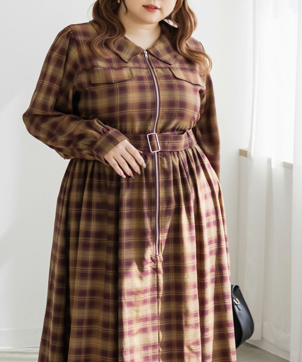 CLETTEオリジナルチェック柄ジップワンピース | 大きいサイズ