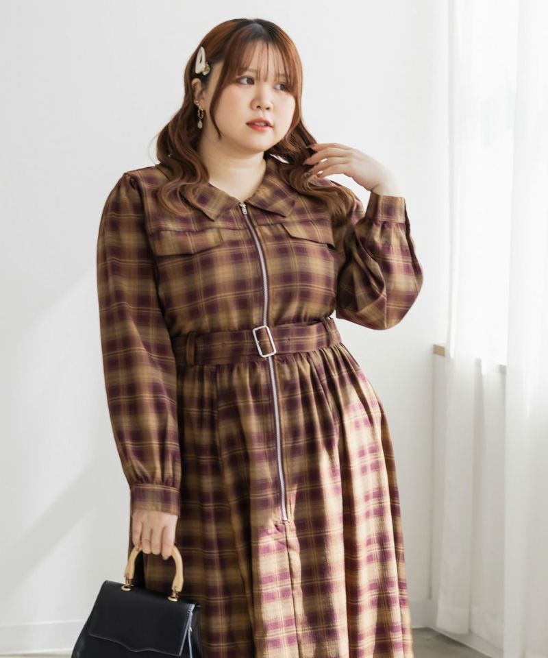 CLETTEオリジナルチェック柄ジップワンピース | 大きいサイズ