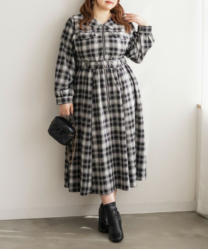 CLETTEオリジナルチェック柄ジップワンピース | 大きいサイズ