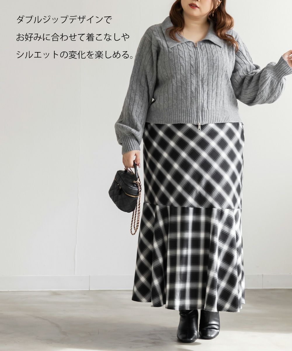 CLETTEオリジナルケーブル編み襟付きジップニット | 大きいサイズ