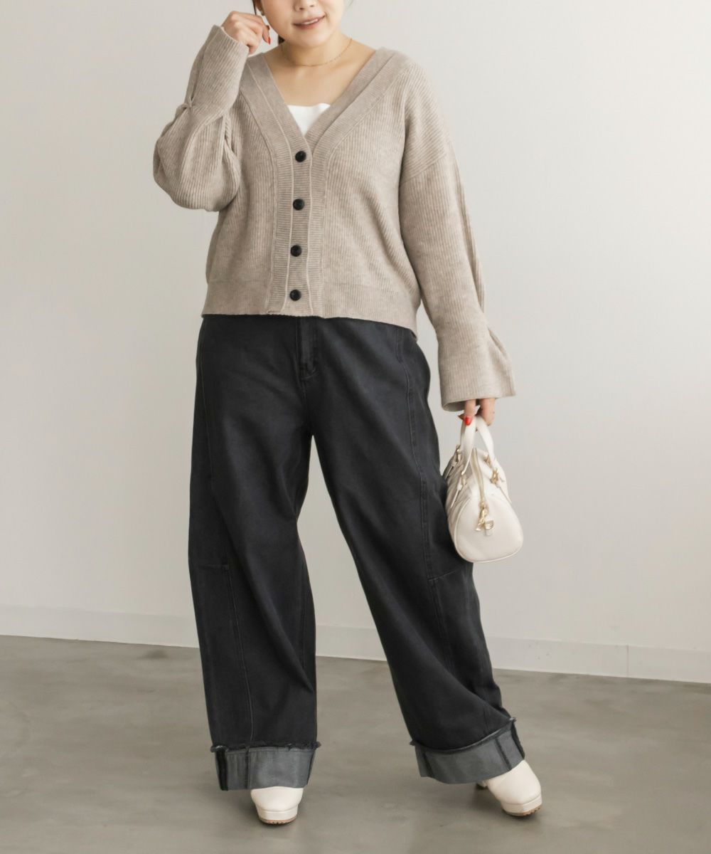 重ねリブVネックカーディガン | 大きいサイズ レディース専門店 CLETTE