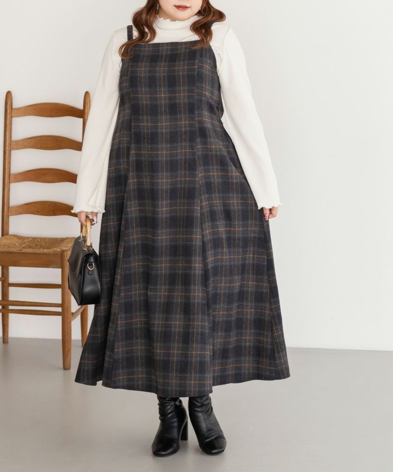 CLETTEオリジナルフェイクウールチェック柄ジャンスカワンピース